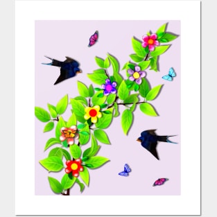 Swallows and Butterflies Posters and Art